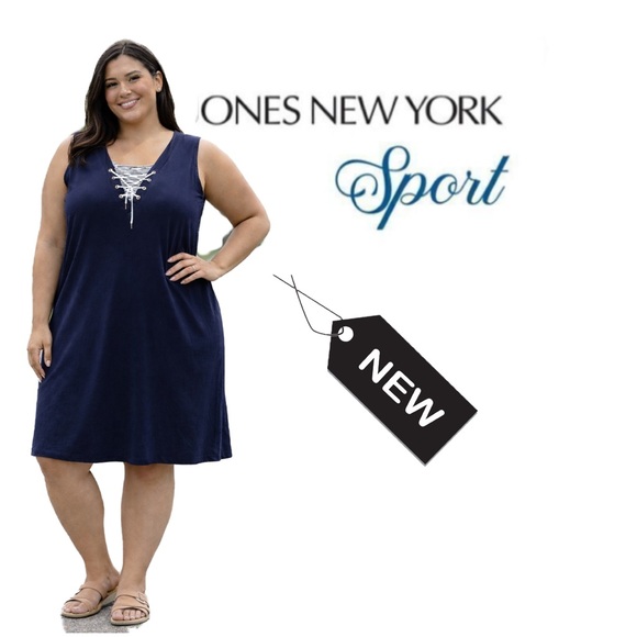 Jones New York Dresses & Skirts - NWT Jones New York sport knit navy sleeveless tie laced V-neck dress sz 3x
